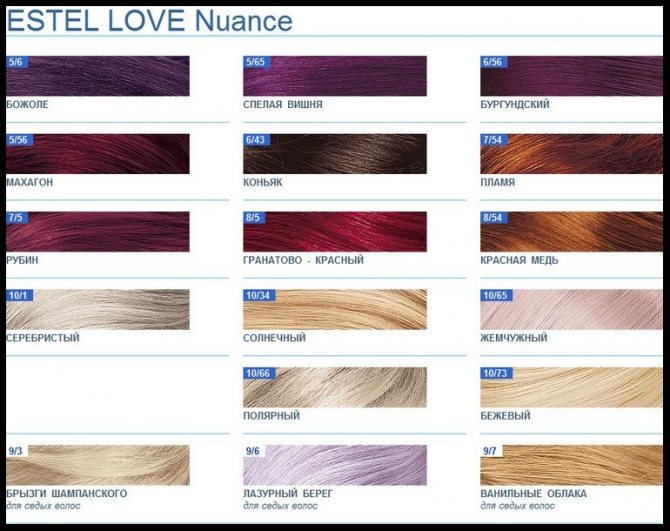 Эстель палитра красок для волос