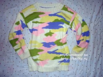Женский свитер oversize (интарсия). Работа Лилии. Вязание спицами.